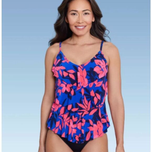 Aqua Green Blue and Pink Floral Tiered Tankini Top Size Small New - Picture 1 of 5